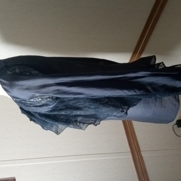 Elegant  Navy blue,Blouse with Lace Details, Cottage Core, Silk, Cotton - Picture 9 of 11